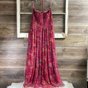 LANE BRYANT Ladies Floral Paisley Print Smocked Halter Style Maxi Dress Size 14